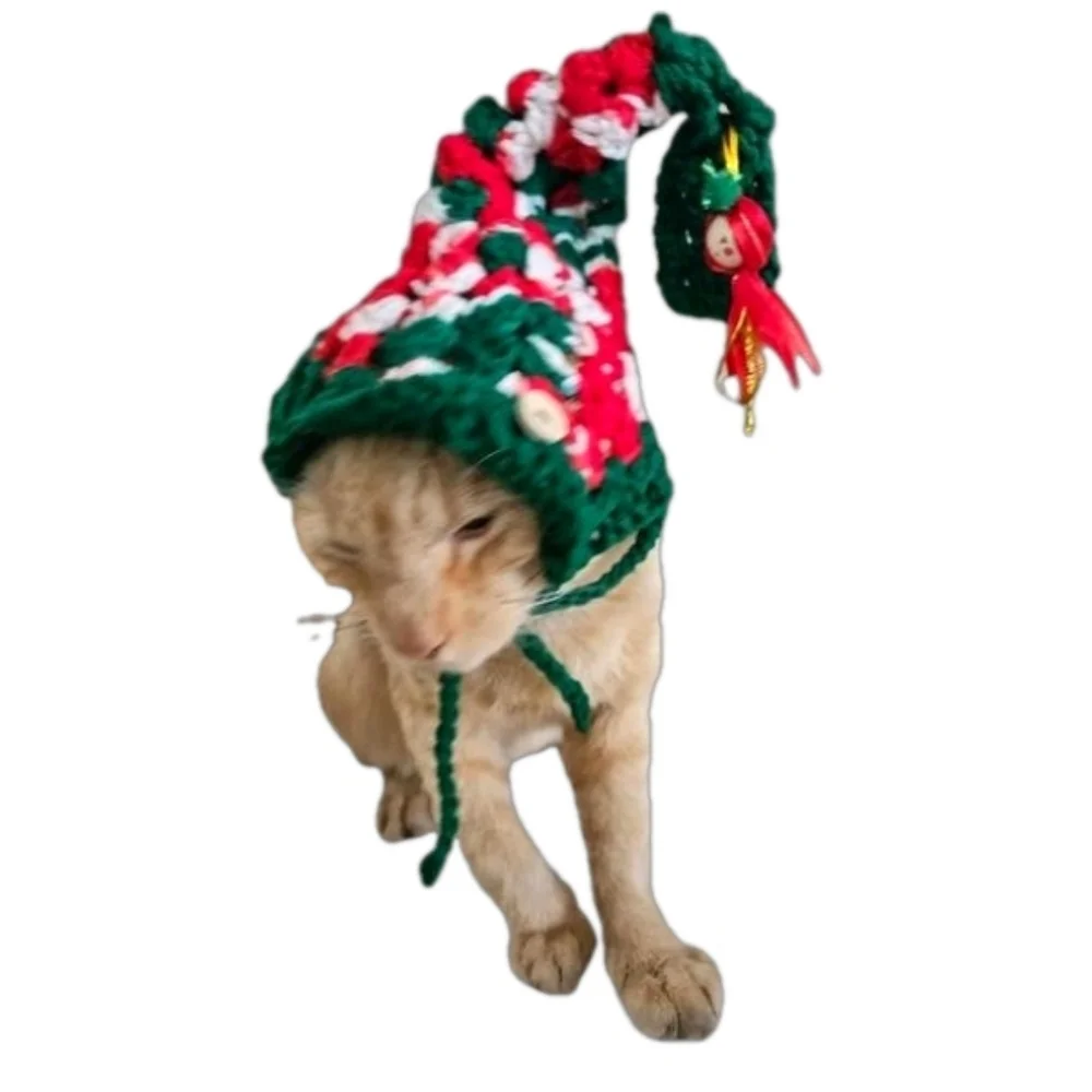 Handmade Crochet Santa Hat for Medium to Large Pets Christmas Dog or Cat Costume